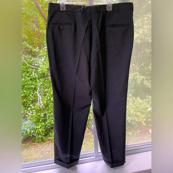 Men’s pleated 1&1/2” cuffed dress pants in charcoal black. Slant side pockets. - Picture 4 of 7